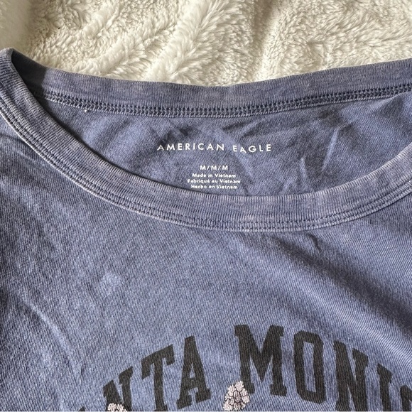 American Eagle Santa Monica Blue Graphic Tee M Floral Cropped Oversized Casual - Picture 3 of 8